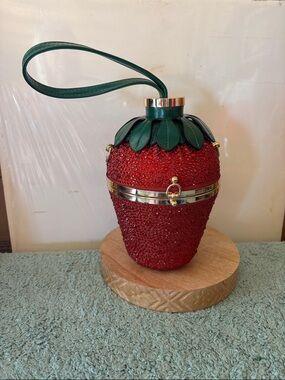 Strawberry Crystal Wristlet Clutch in Red and Green